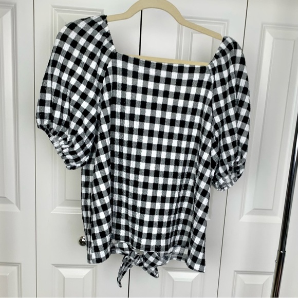 LOFT Tie Front Black and White Checked Shirt - Picture 2 of 4